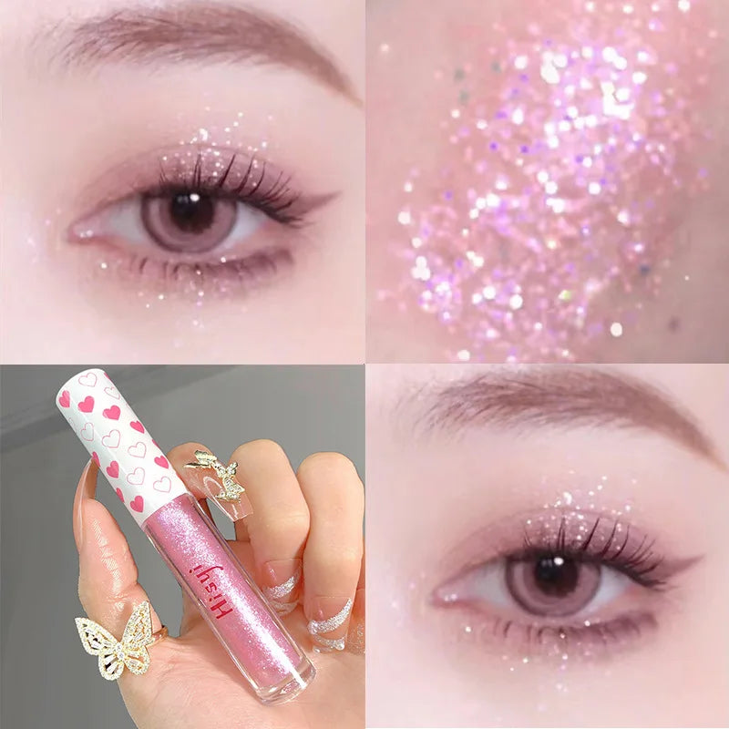 6 Colors Glitter Liquid Eyeshadow Waterproof Pearlescent Shiny Eye Shadow Highlighter Sequins Lying Silkworm Makeup Beauty Tool