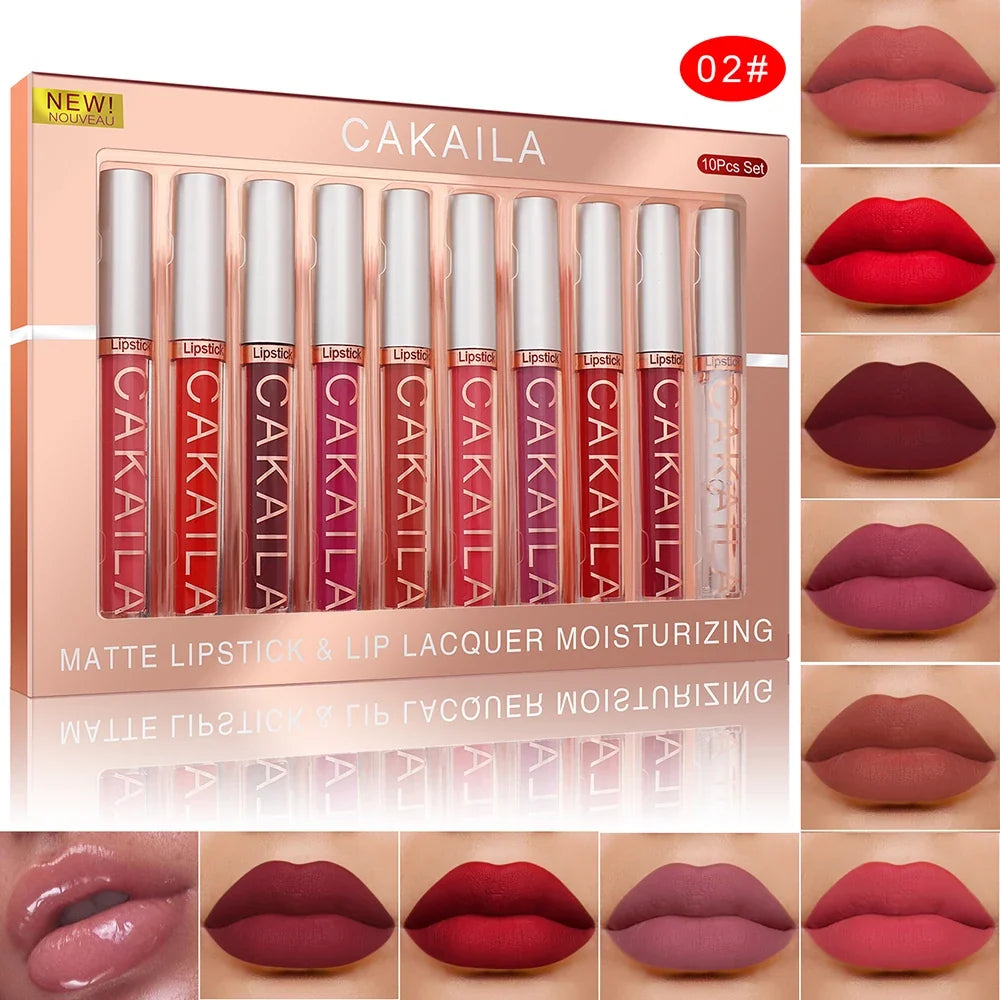 Matte Liquid Lipstick Lip Oil 10pc/set, Waterproof Velvet Lip Gloss Long Lasting Non-transfer Nude Red Pink Daily &Party Makeup