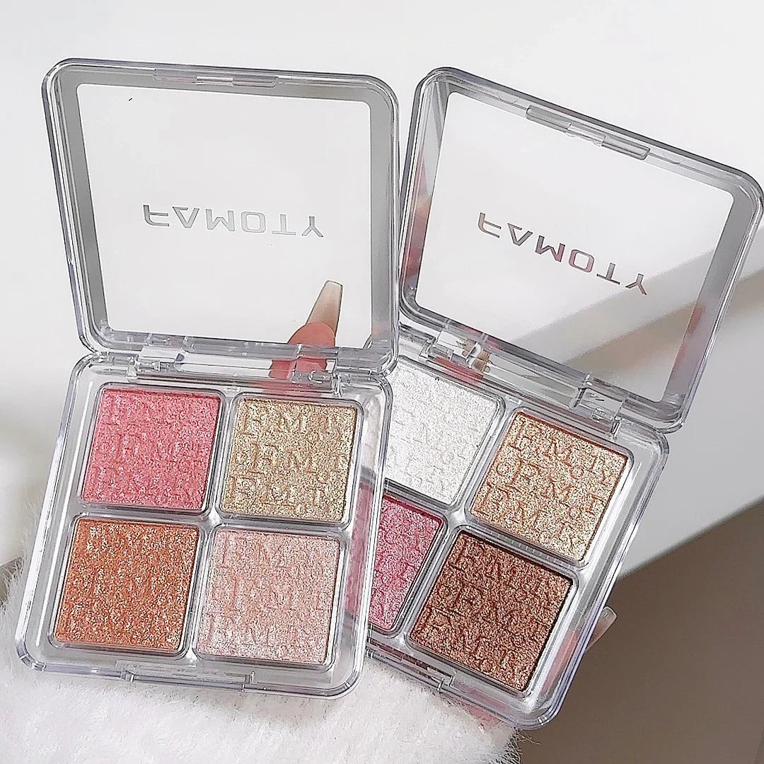 4-Color Face Highlighter Palette, Pearly Glitter Shimmer Smooth Baked ...