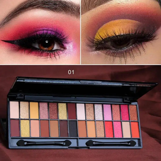 Matte Shimmer Eyeshadow Palette 28 Colors Waterproof Long Lasting Professional Makeup Kit With Dual Ended Brush