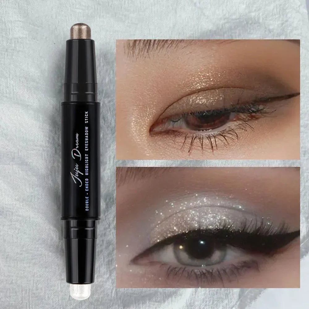 Dual-Ended Eyeshadow Stick,  Matte & Shimmer, Waterproof Long-Lasting 3-Color Creamy Pencil, Smoky & Natural, Xmas Winter