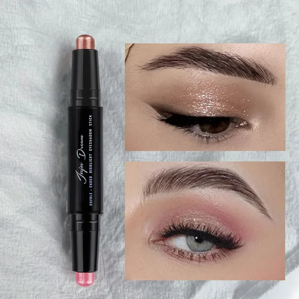 Dual-Ended Eyeshadow Stick,  Matte & Shimmer, Waterproof Long-Lasting 3-Color Creamy Pencil, Smoky & Natural, Xmas Winter