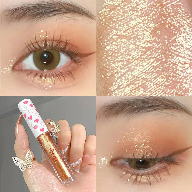 6 Colors Glitter Liquid Eyeshadow Waterproof Pearlescent Shiny Eye Shadow Highlighter Sequins Lying Silkworm Makeup Beauty Tool