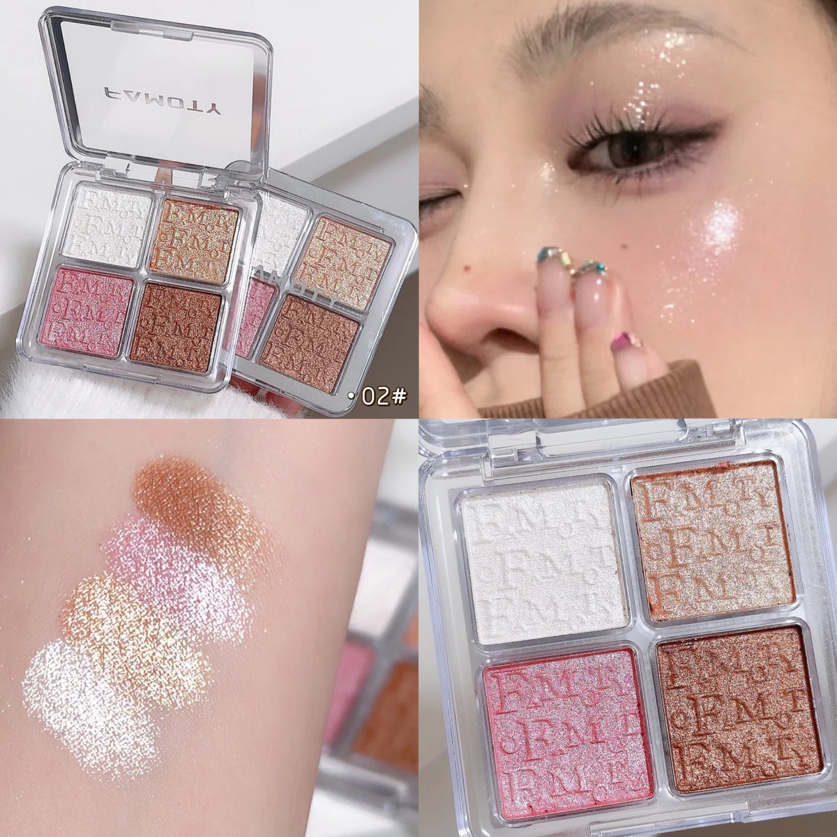 4-Color Face Highlighter Palette, Pearly Glitter Shimmer Smooth Baked ...